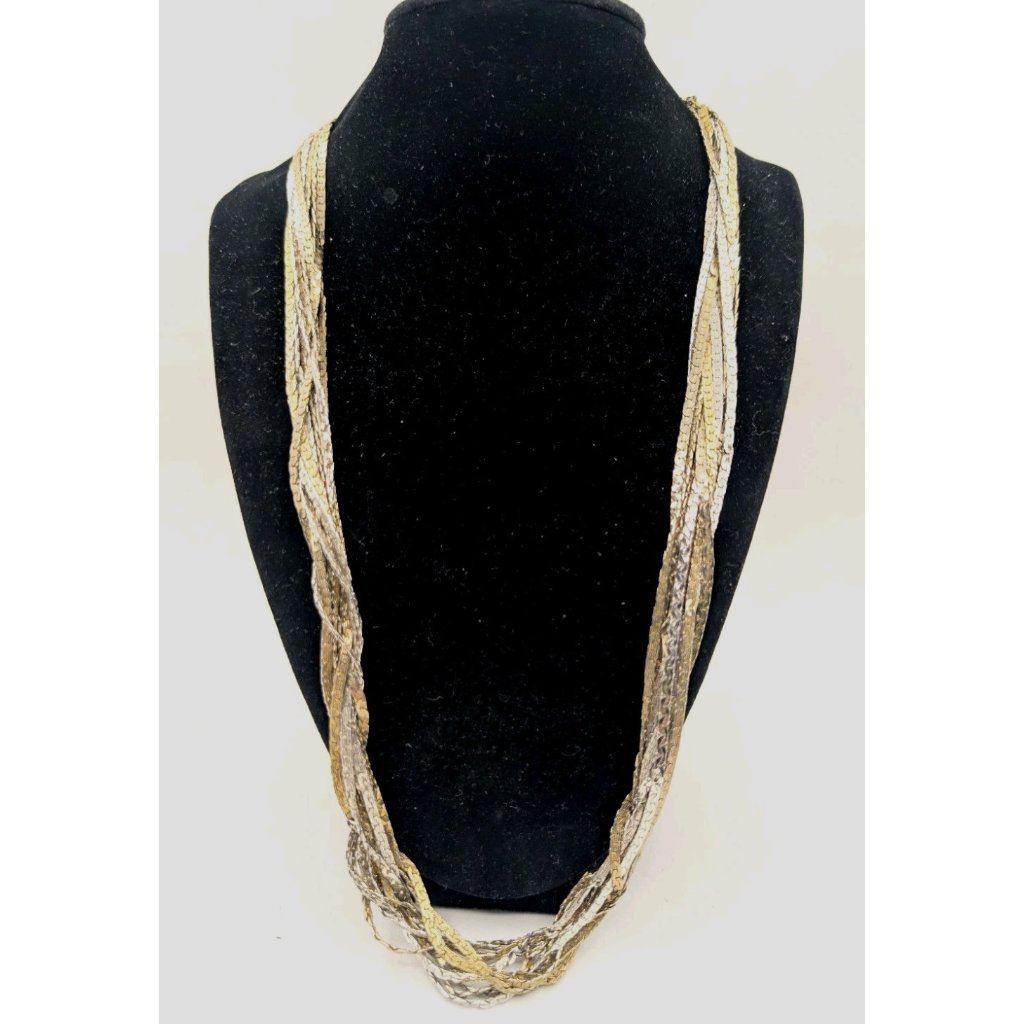 Vtg Alice Caviness Necklace Twisted Metal Strand Gold Silver Tone Read
